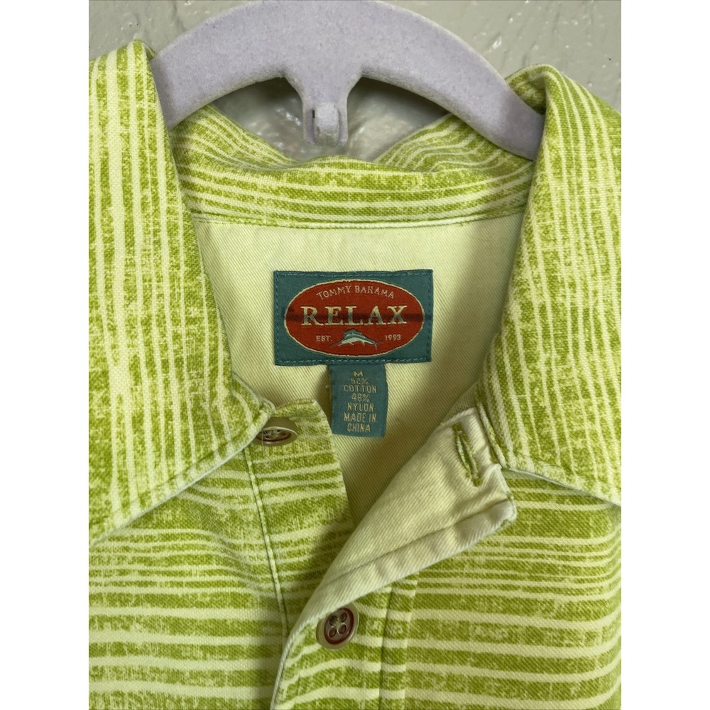 Tommy Bahama Relax Polo Shirt Short Sleeve Green Striped Size Medium - Picture 2 of 3